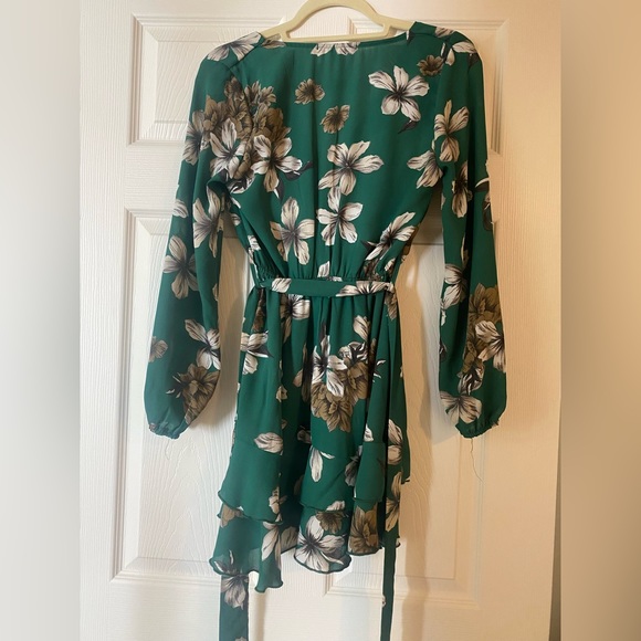 Purple Snow Green Floral Long Sleeve Flounce Dress - Picture 2 of 4